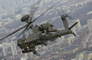 4 Regiment Army Air Corps Apache in formation flying over London for the Afghanistan Commemorative Parade and Flypast.