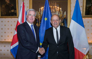 Michael Fallon with French Minister of Defence on a visit to Paris