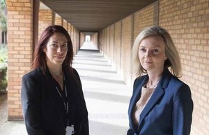 Clare Pearson, Governing Governor of HMP Belmarsh and Elizabeth Truss outside Belmarsh