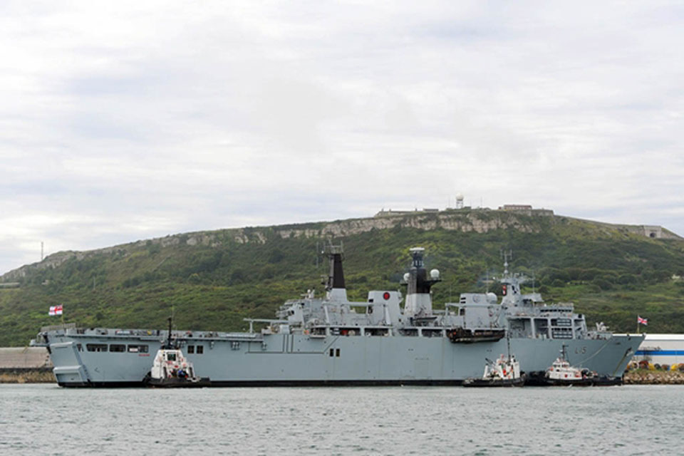 HMS Bulwark in Portland ready for the start of the Paralympic sailing events