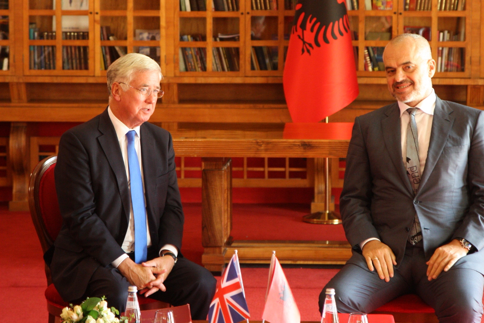 Defence Secretary Michael Fallon with Prime Minister Edi Rama