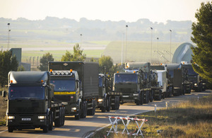 A Royal Air Force truck convoy from 2 (Mechanical Transport) Squadron arrives at Gioia del Colle, Italy