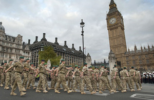 Troops of 3 Commando Brigade Royal Marines parade to Westminster