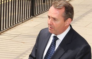 Dr Liam Fox outside the Ministry of Defence Main Building in London