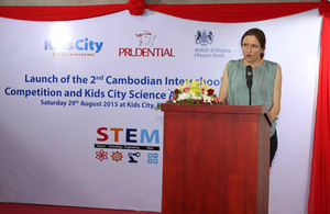 Dr Bryony Mathew, Deputy Ambassador, at the launch of the 2nd Cambodian Interschool STEM Competition