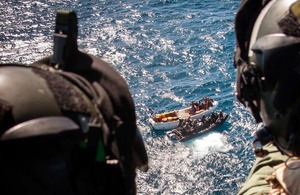 View from the Lynx helicopter cockpit of the boarding of a suspected pirate vessel [Picture: Crown Copyright/MOD 2013]