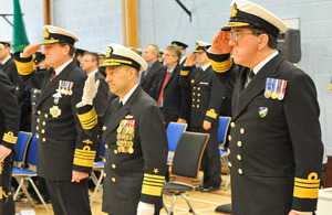 Handover ceremony at NATO Maritime Headquarters in Northwood - from left: Admiral Sir George Zambellas, Admiral Jim Stavridis and Vice Admiral Peter Hudson [Picture: Crown Copyright/MOD 2013]