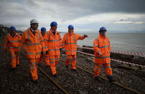 David Cameron paid a visit to Dawlish to speak to the workers and view the damaged coastal railway line.