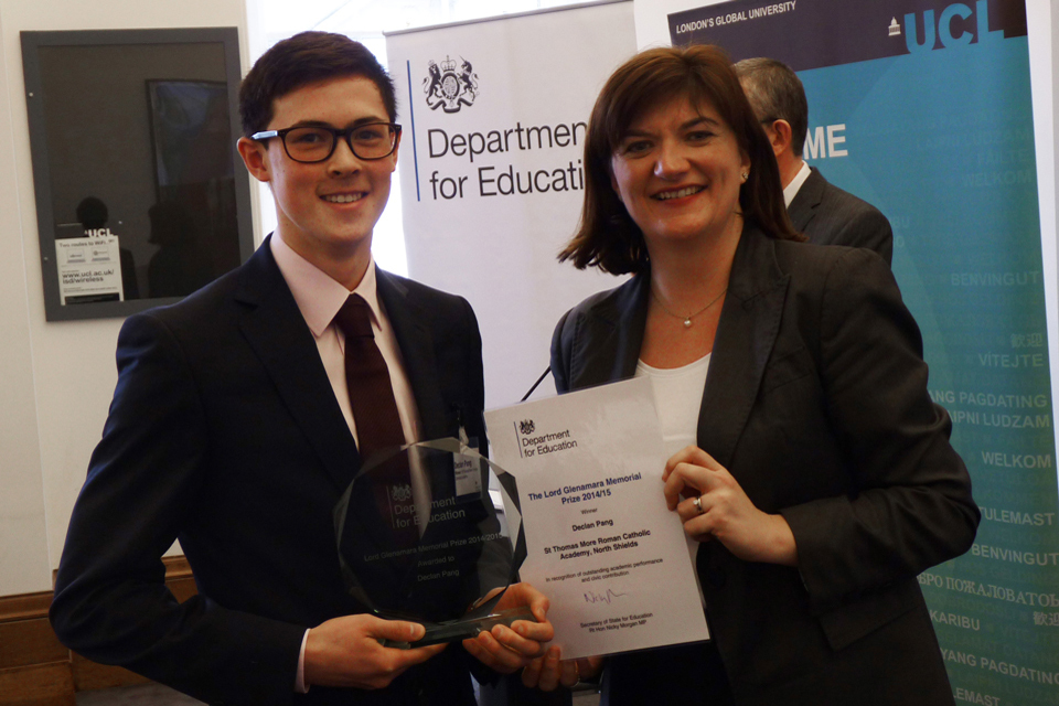Education Secretary honours straight A* pupil from North East