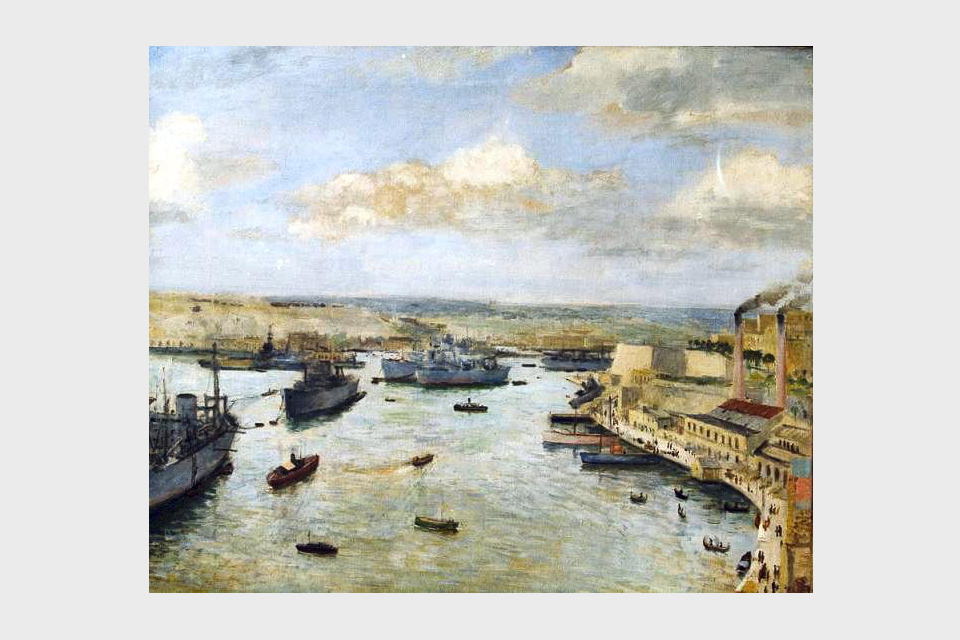 Merchant Ships at Anchor in Grand Harbour, Malta, 1943