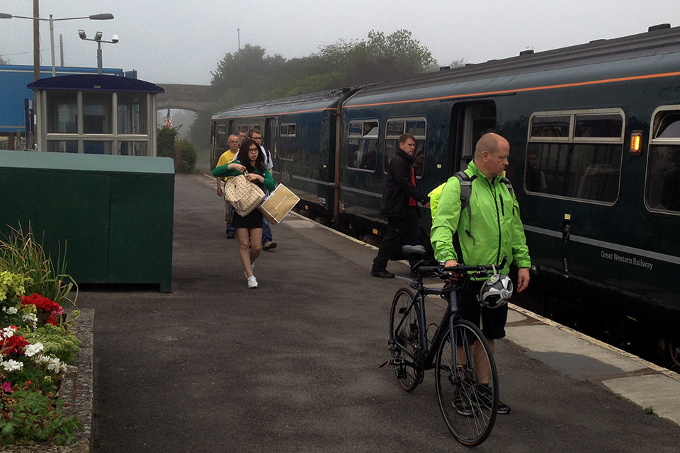 Cyclist at Melksham station.