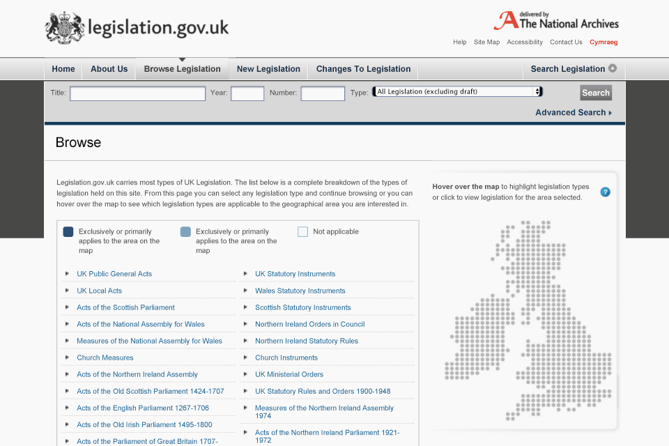 Screenshot of Legislation.gov.uk