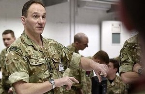 Brigadier Stickland briefing personnel during the exercise. Crown Copyright. Photo: Lee Goddard. All rights reserved.