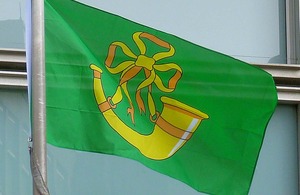 Flag of Huntingdonshire flying outside Eland House