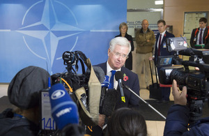 Defence Secretary Michael Fallon speaks to the media at NATO's October meeting of defence ministers