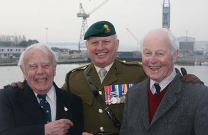 From left: Veteran Stephen Barney, Major Andy Tustin, 131 Independent Commando Squadron Royal Engineers, and veteran Bill 'Tiger' Watson