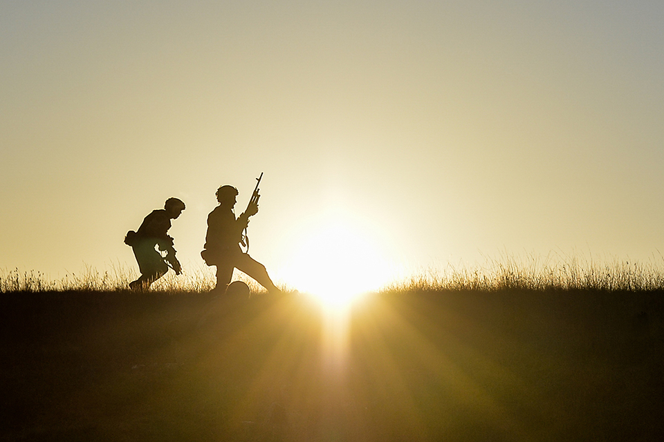 Paratroopers from 3rd Battalion Parachute Regiment during a live firing exercise on Otterburn ranges in Northumberland.