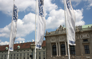 OSCE flags flying in Vienna, Austria