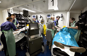 Medics in action in RFA Cardigan Bay's sick bay [Picture: Petty Officer (Photographer) Paul A'Barrow, Crown copyright]