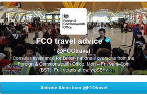 The @FCOtravel twitter alert page