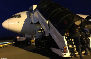 UK search and rescue personnel board a flight to Kathmandu, Nepal. Picture: Jess Lea/DFID