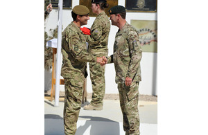 Brigadier Doug Chalmers, Commander of 12 Mechanized Brigade (left), takes over command of Task Force Helmand from Brigadier Patrick Sanders, Commander of 20th Armoured Brigade