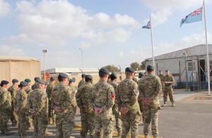 Air Commodore Phil Beach addresses personnel from 906 Expeditionary Air Wing [Picture: Crown Copyright/MOD 2013]