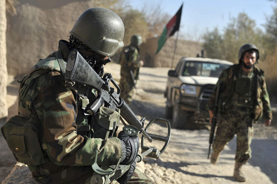 Afghan National Army soldiers on patrol in the Nad 'Ali district during Operation ZAMESTANI PEEROZI, or 'WINTER SUCCESS'  