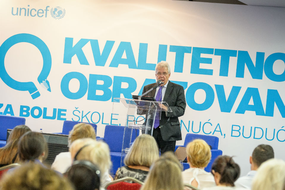 British ambassador to Montenegro Ian Whitting at the education conference; Photo: UNICEF / Dusko Miljanic