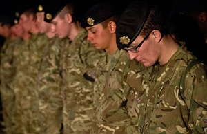 UK service personnel at the ceremony in Camp Bastion marking the centenary of Britain's entry into the First World War [Picture: Corporal Daniel Wiepen RLC, Crown copyright]