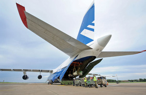 An Antonov heavy-lift transport aircraft is loaded with equipment for Exercise Shaheen Star