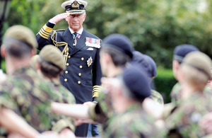 His Royal Highness The Prince of Wales takes the salute in The Mall at a Royal Review celebrating 150 years of the Cadet Forces [Picture: POA(Phot) Mez Merrill, Crown Copyright/MOD 2010]
