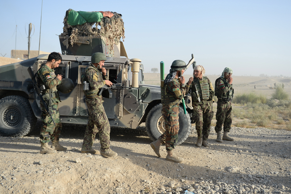 Soldiers of the Afghan National Army carry out an operation