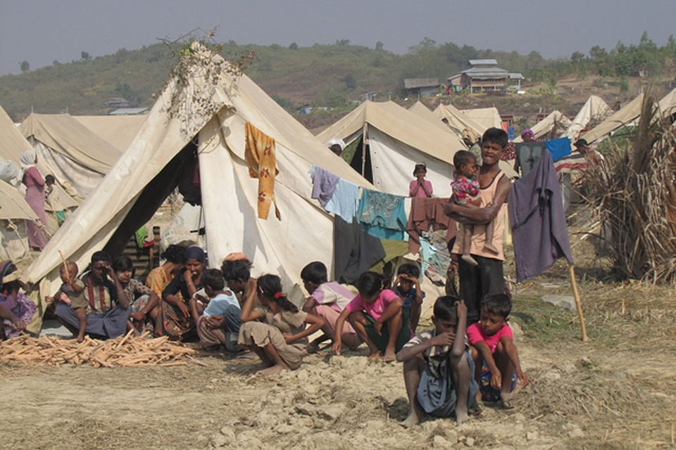 The Rohingya community in Myebon, Burma, was brutally evicted and their homes and belongings burnt to the ground.  The government provided them with tents and water some 100 metres from their neighbourhood. Photo Credit: Mathias Eick, EU/ECHO January 2013
