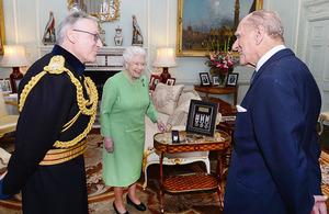 Her Majesty The Queen and His Royal Highness The Duke of Edinburgh both received their Long Service and Good Conduct medals at Buckingham Palace today