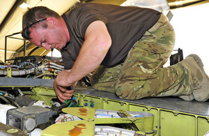 A member of the Engineering Flight maintaining a Tornado GR4 [Picture: Corporal Babbs Robinson, Crown copyright]