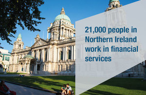 Test: 21,000 people in Northern Ireland work in financial services - in front of a picture of Belfast City Hall