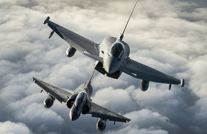 A Royal Air Force Typhoon from No 1 (Fighter) Squadron (top) and a French Air Force Mirage 2000N practise their formation flying skills [Picture: Sergeant Ralph Merry ABIPP RAF, Crown copyright]