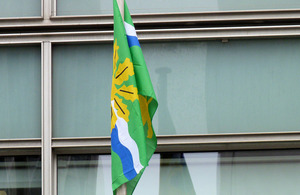 The Nottinghamshire flag flying outside Eland House