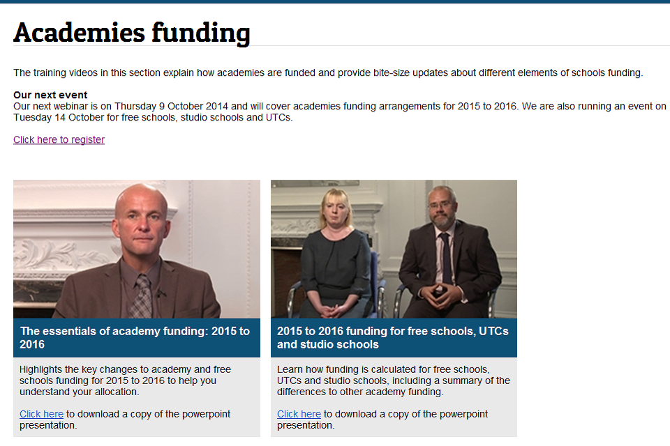 Academies funding: training videos and webinars launched