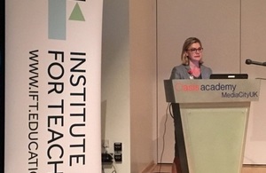 Justine Greening speaking at Institute for Teaching launch