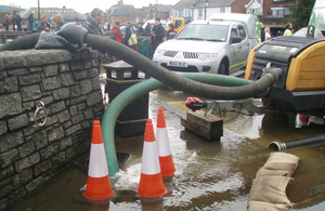 Pumps being used to protect Lymington from high tides.