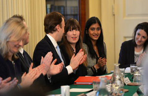 Apprentices Paige McConville (Centre) and Pallavi Boppana (Centre Right) briefed Cabinet about their apprenitceships