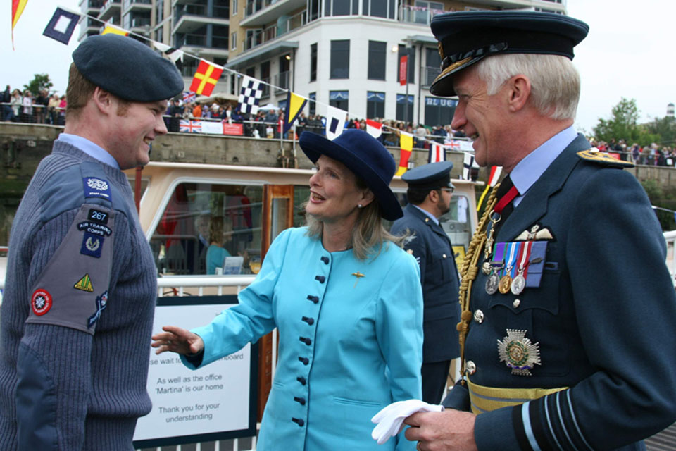Twickenham Air Cadet Warrant Officer Tomkins, aged 18, greets Chief of the Air Staff Air Chief Marshal Sir Stephen Dalton and his wife