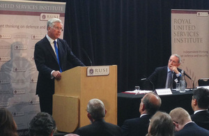 Defence Secretary Michael Fallon speaking at the Royal United Services Institute [Picture: Crown copyright]