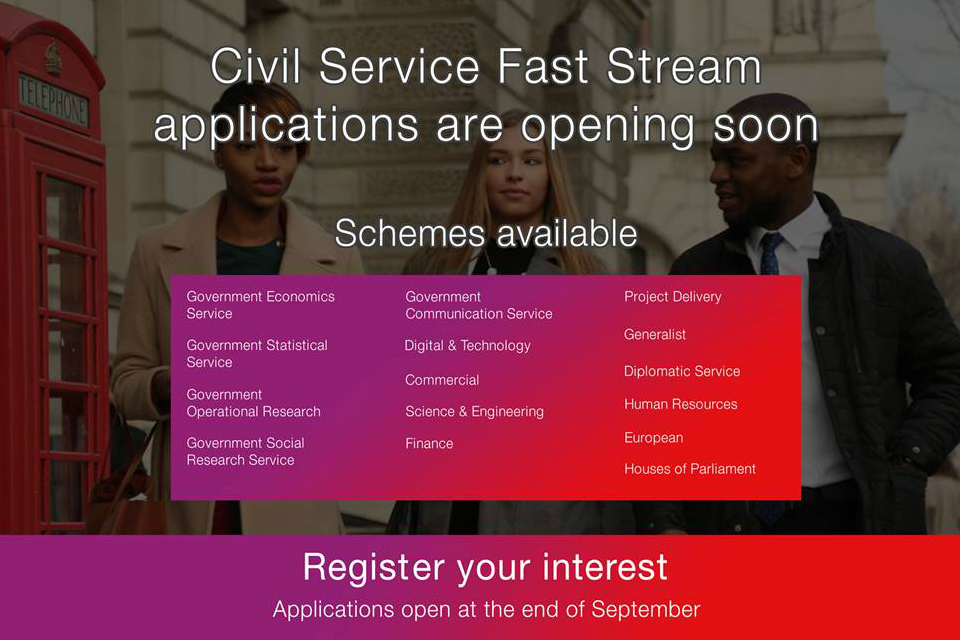 Register your interest for Fast Stream 2020