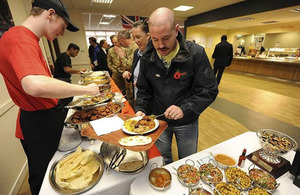 Military and civilian staff taste the offerings from the Junior Ranks Mess at Army Headquarters in Andover