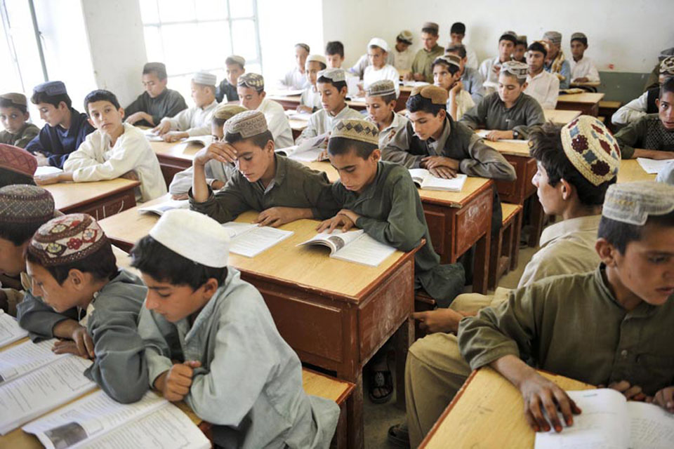 A lesson at Nad 'Ali Central School in Helmand province, Afghanistan 