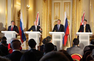 Defence Minister of the Russian Federation, Sergey Shoygu, Foreign Secretary William Hague, Foreign Minister of the Russian Federation, Sergey Lavrov and Secretary of State for Defence, Philip Hammond