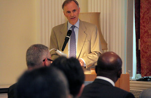 British Ambassador Tim Hitchens speaking at a seminar at the British Embassy Tokyo on UK-Japan collaboration in Africa